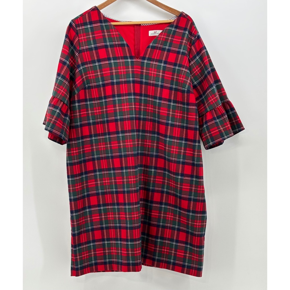 Vineyard Vines Plaid Greenwich Flutter Sleeve Dress Size 20 Tartan Plaid Holiday